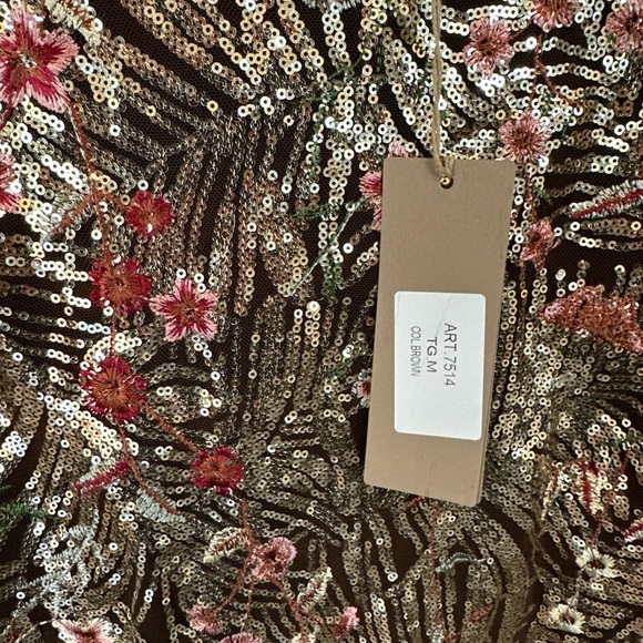 NWT Carla Conti Evening Party Dress Embroidered Flowers Brown Size Made In Italy - Picture 4 of 10